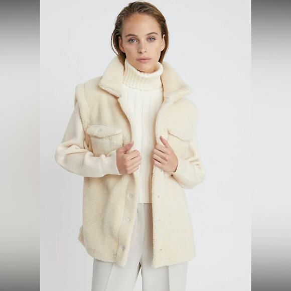 Deluc Jackets & Blazers - deluc motorhead ivory off white cozy sherpa knit combo shacket jacket coat small